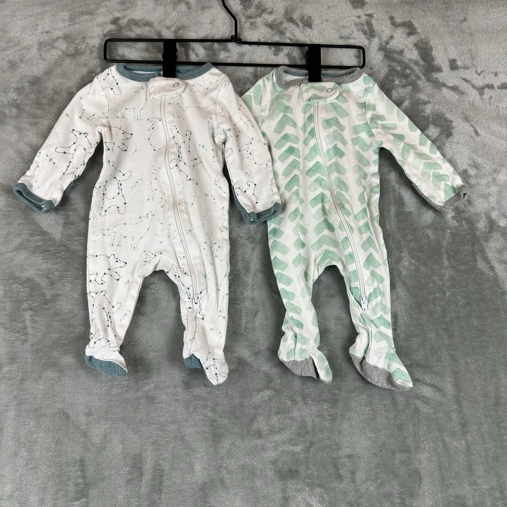 Cloud Island Romper Footed Sleeper Pajamas Set Of 2 Newborn Green Constellation